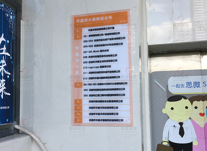 深圳寫字樓樓層分布指示牌制作
